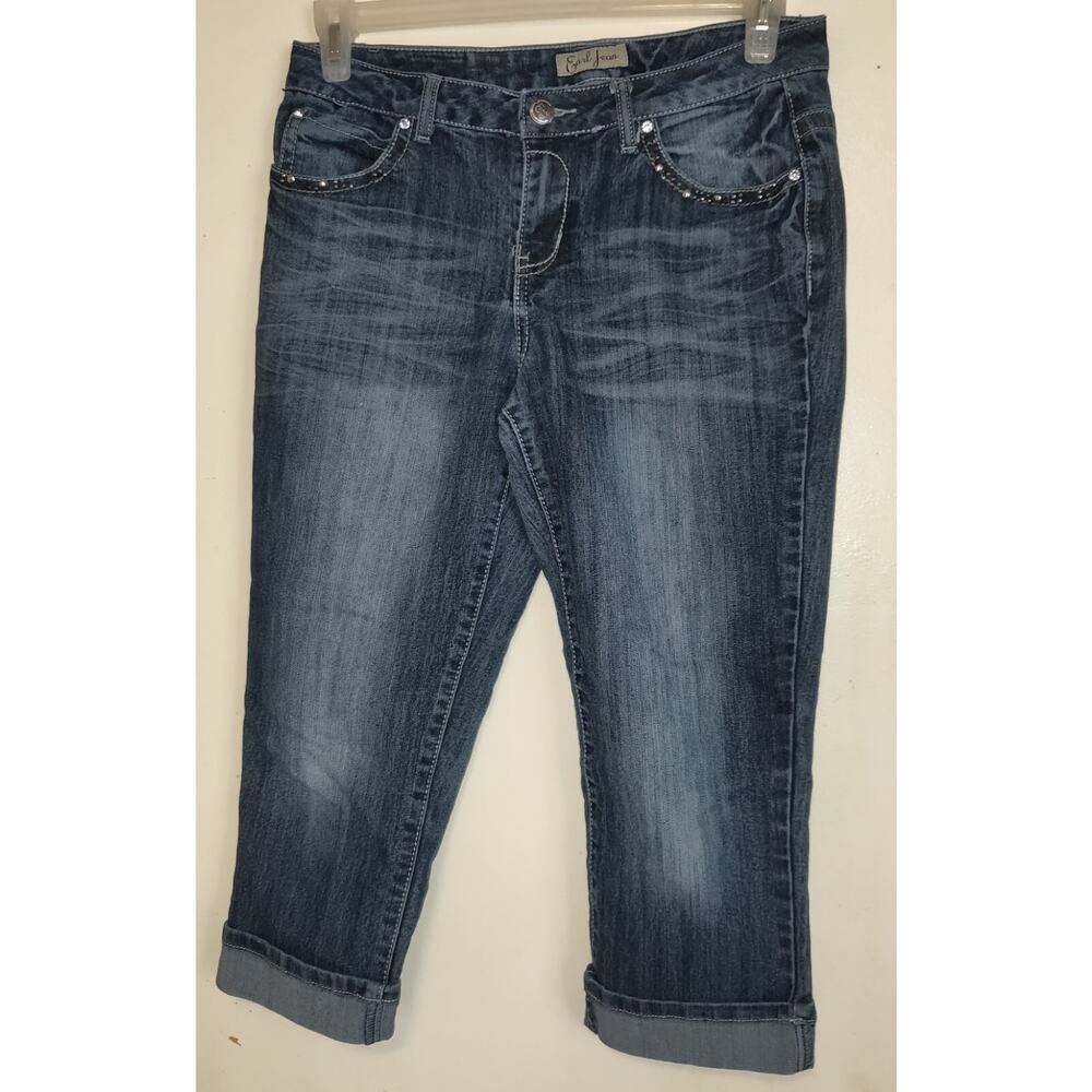Earl Jean Denim Capris Blue Jeans Sz 8 Rhinestones Embellished BLING Stretch - Picture 15 of 15